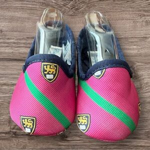 Ralph Lauren Layette Newborn Slippers Size 0 Pink Green Crest New Damaged Box